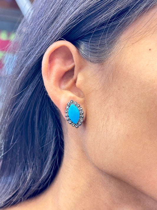 925 Sterling Silver Turquoise Oval Stud Earrings
