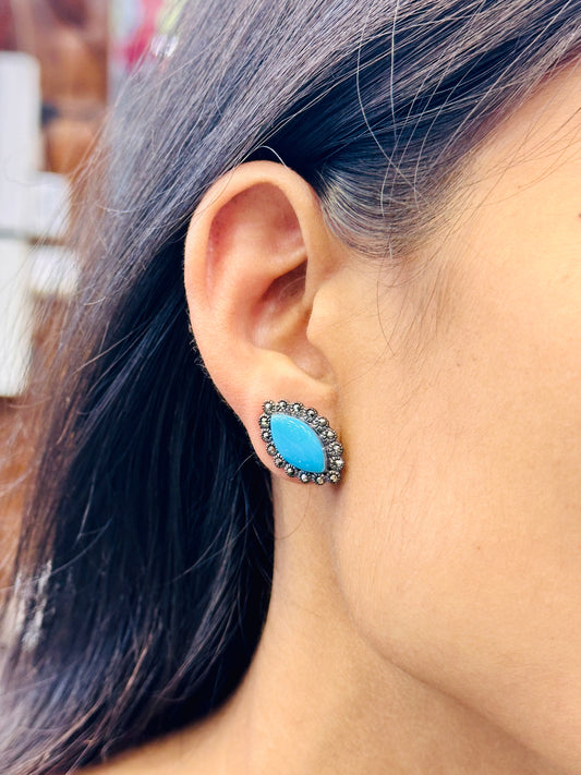 925 Sterling Silver Turquoise Oval Stud Earrings