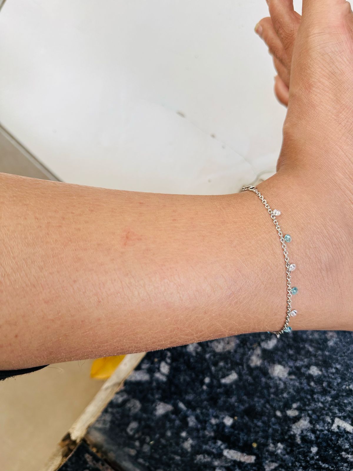Aqua Glow Silver Anklet - The Aarna Jewels