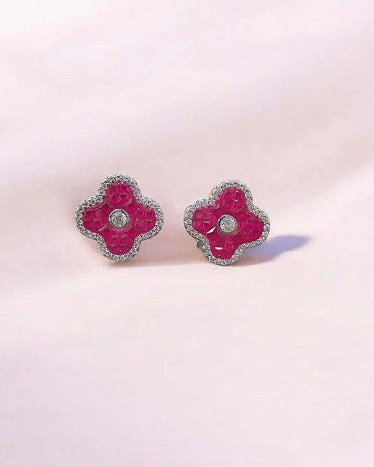 Blush Clover Mosaic Studs - The Aarna Jewels