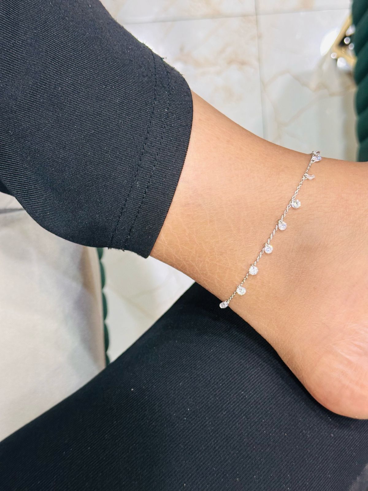 Celeste Sparkle Silver Anklet - The Aarna Jewels