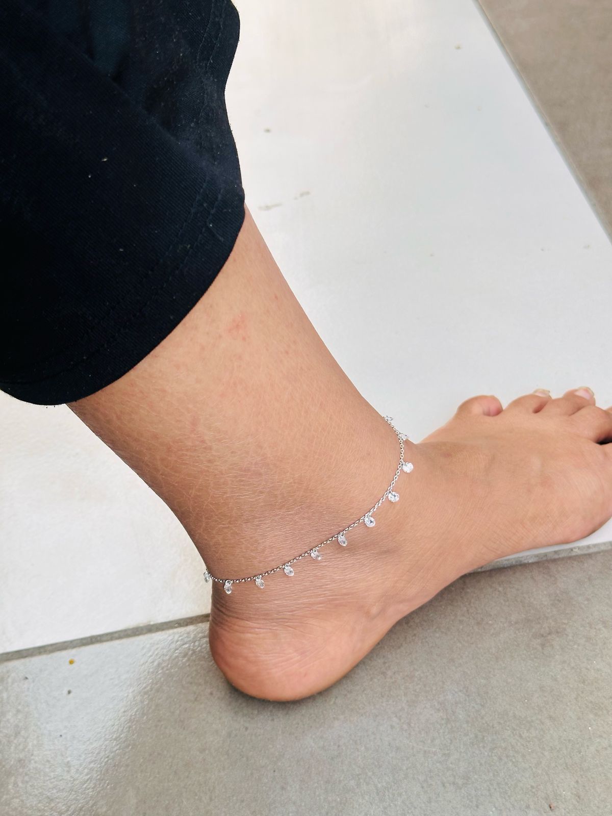 Celeste Sparkle Silver Anklet - The Aarna Jewels