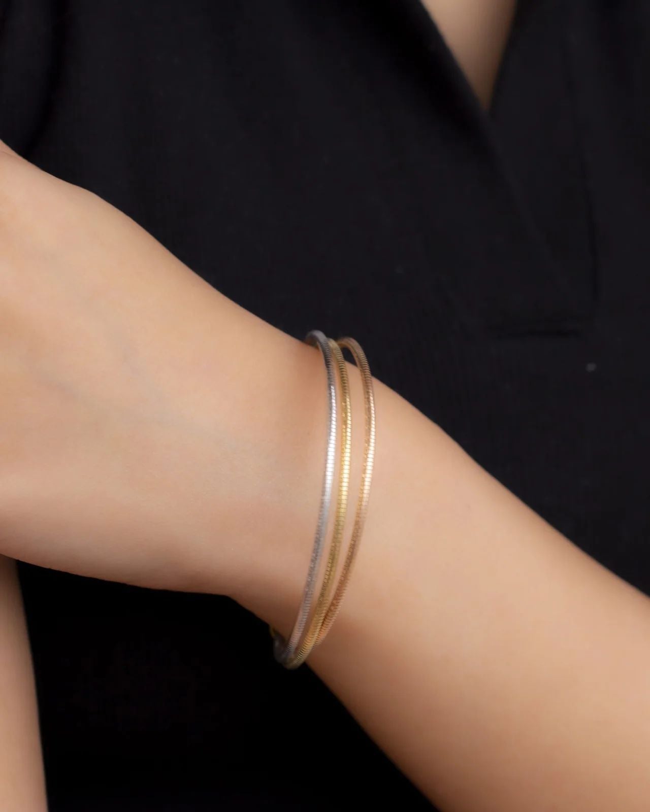 Dual - Tone Sleek Bracelet - The Aarna Jewels