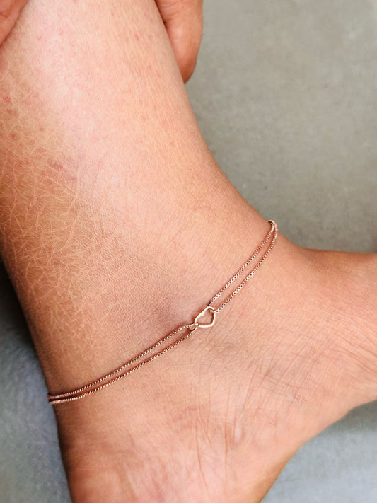 Elysia Rose Gold Heart Anklet - The Aarna Jewels