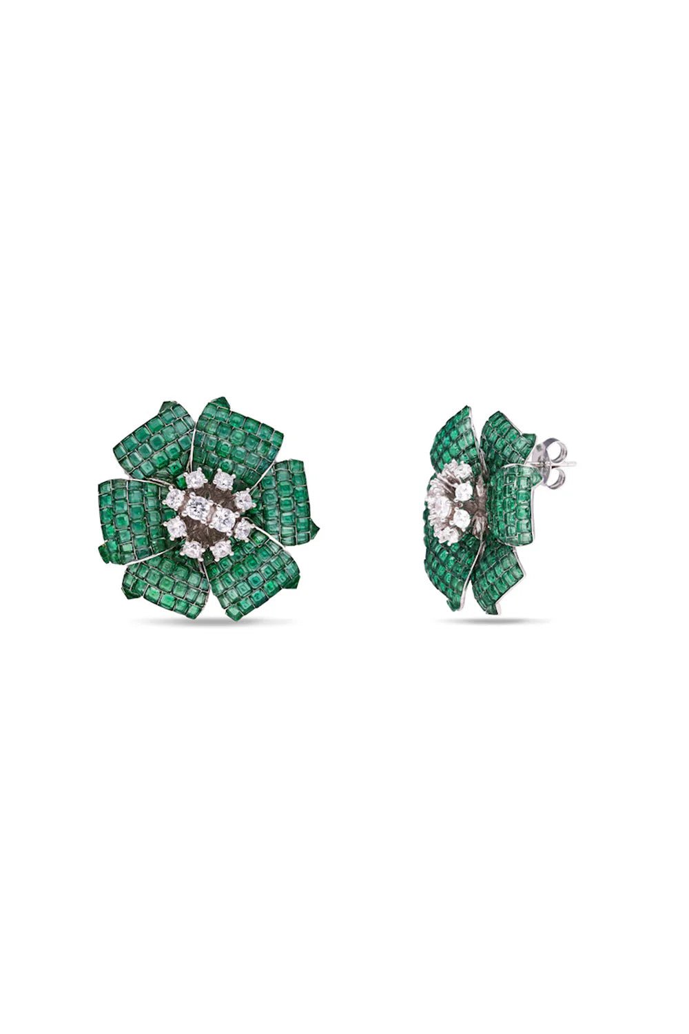 Emerald Blossom Stud Earrings - The Aarna Jewels
