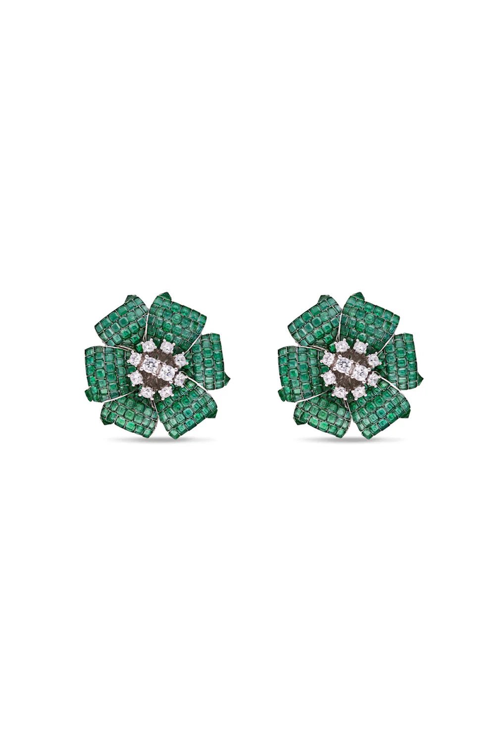 Emerald Blossom Stud Earrings - The Aarna Jewels