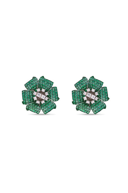 Emerald Blossom Stud Earrings - The Aarna Jewels