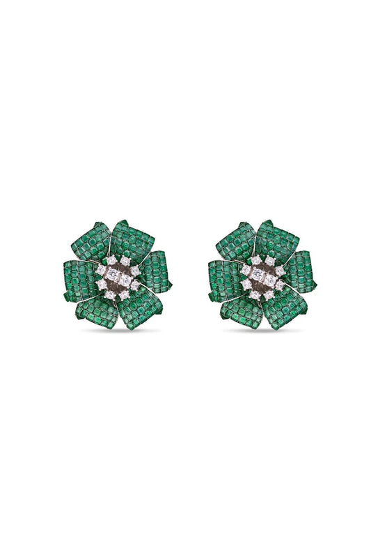 Emerald Blossom Stud Earrings - The Aarna Jewels