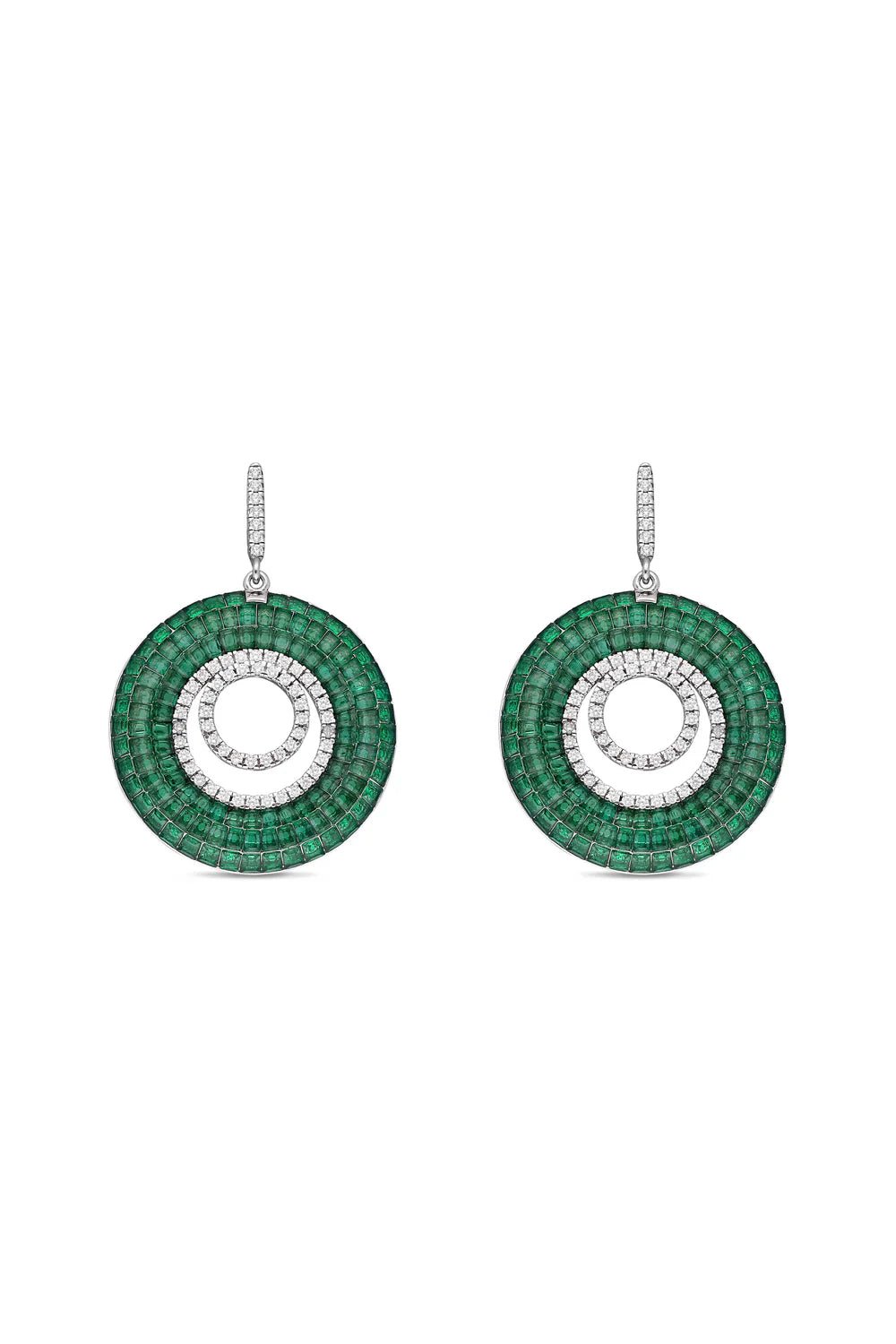 Emerald Circle Drop Earrings - The Aarna Jewels