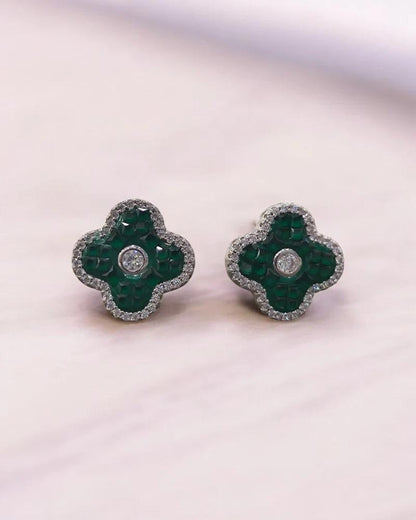 Emerald Clover Mosaic Stud Earrings - The Aarna Jewels