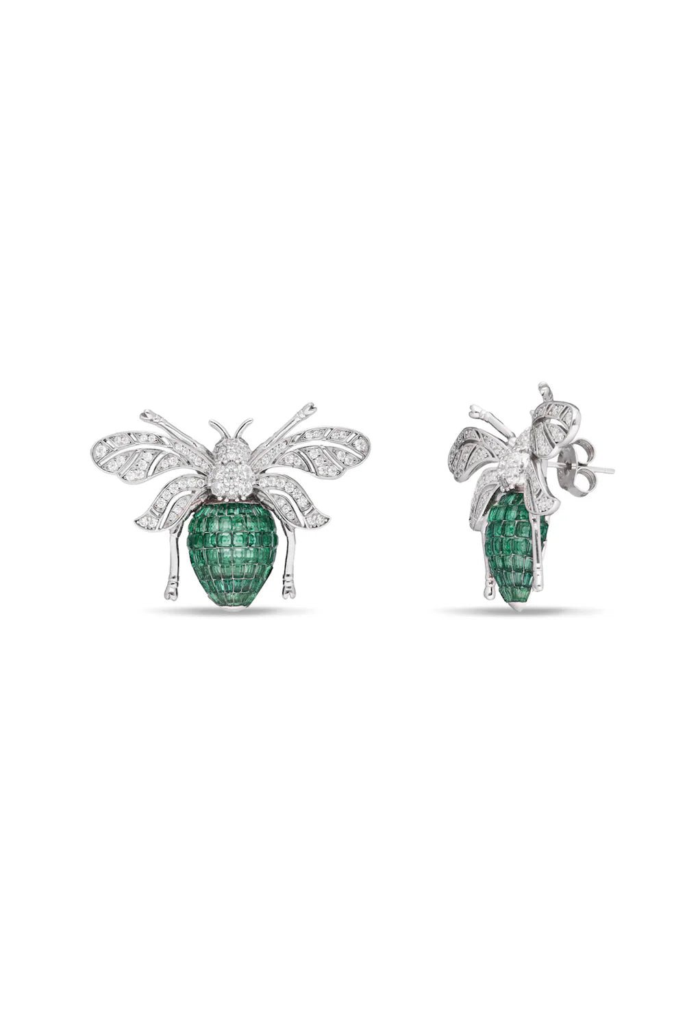 Emerald & Diamond Bee Stud Earrings - The Aarna Jewels