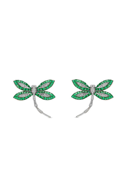 Emerald Dragonfly Earrings - The Aarna Jewels