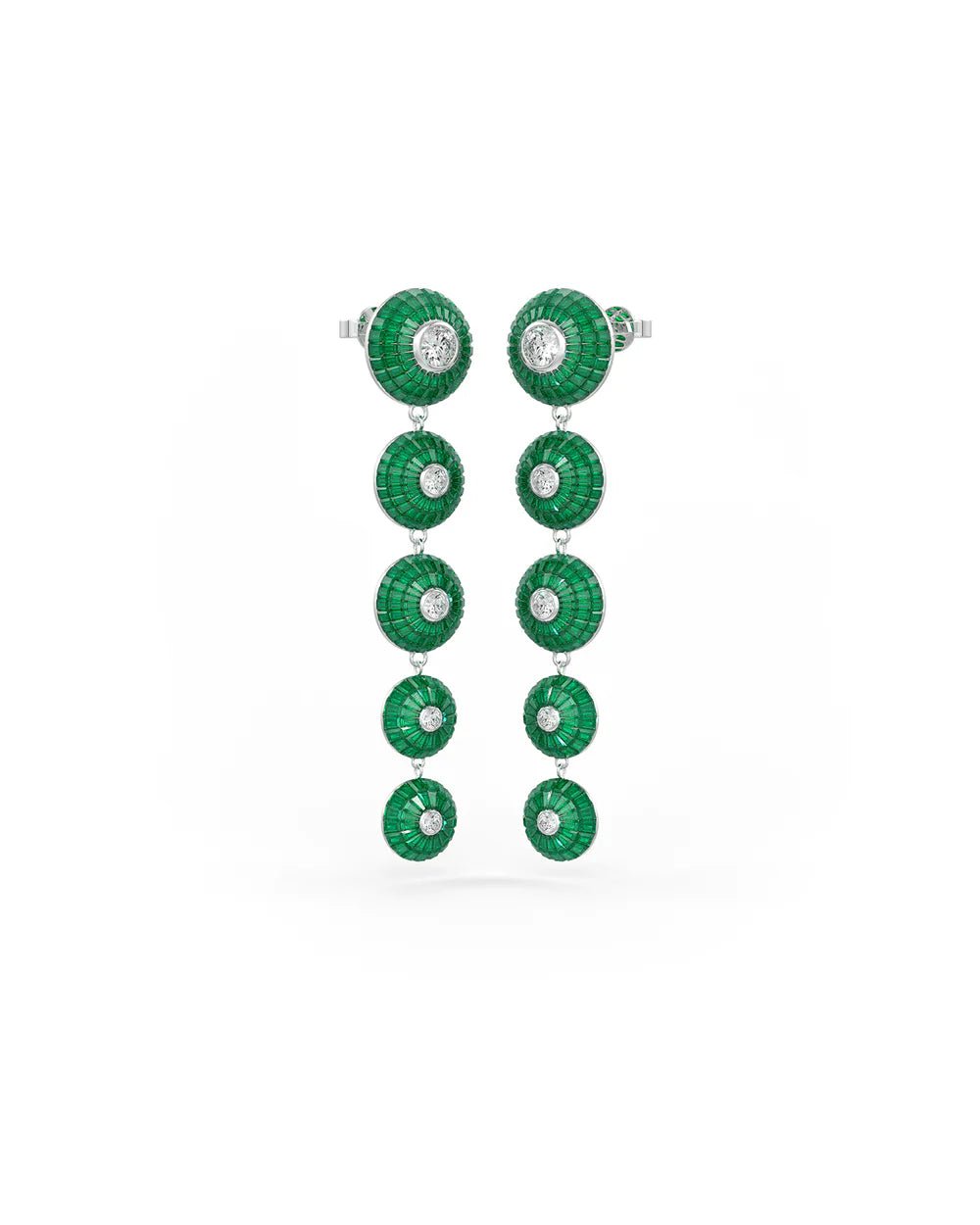 Emerald Green Cascade Disc Dangler Earrings - The Aarna Jewels