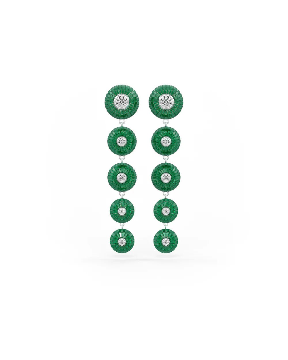 Emerald Green Cascade Disc Dangler Earrings - The Aarna Jewels