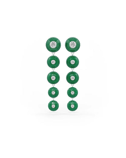 Emerald Green Cascade Disc Dangler Earrings - The Aarna Jewels