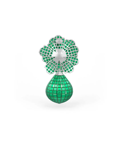 Emerald Green Mosaic Flower Drop Earrings - The Aarna Jewels