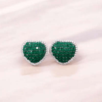 Emerald Mosaic Heart Stud Earrings - The Aarna Jewels