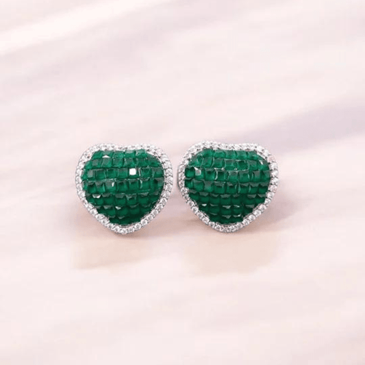 Emerald Mosaic Heart Stud Earrings - The Aarna Jewels