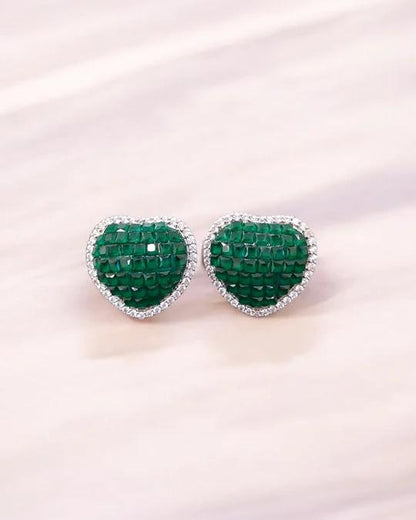 Emerald Mosaic Heart Stud Earrings - The Aarna Jewels