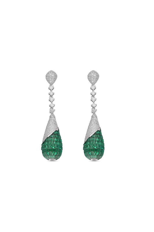 Emerald Teardrop Dangler Earrings - The Aarna Jewels