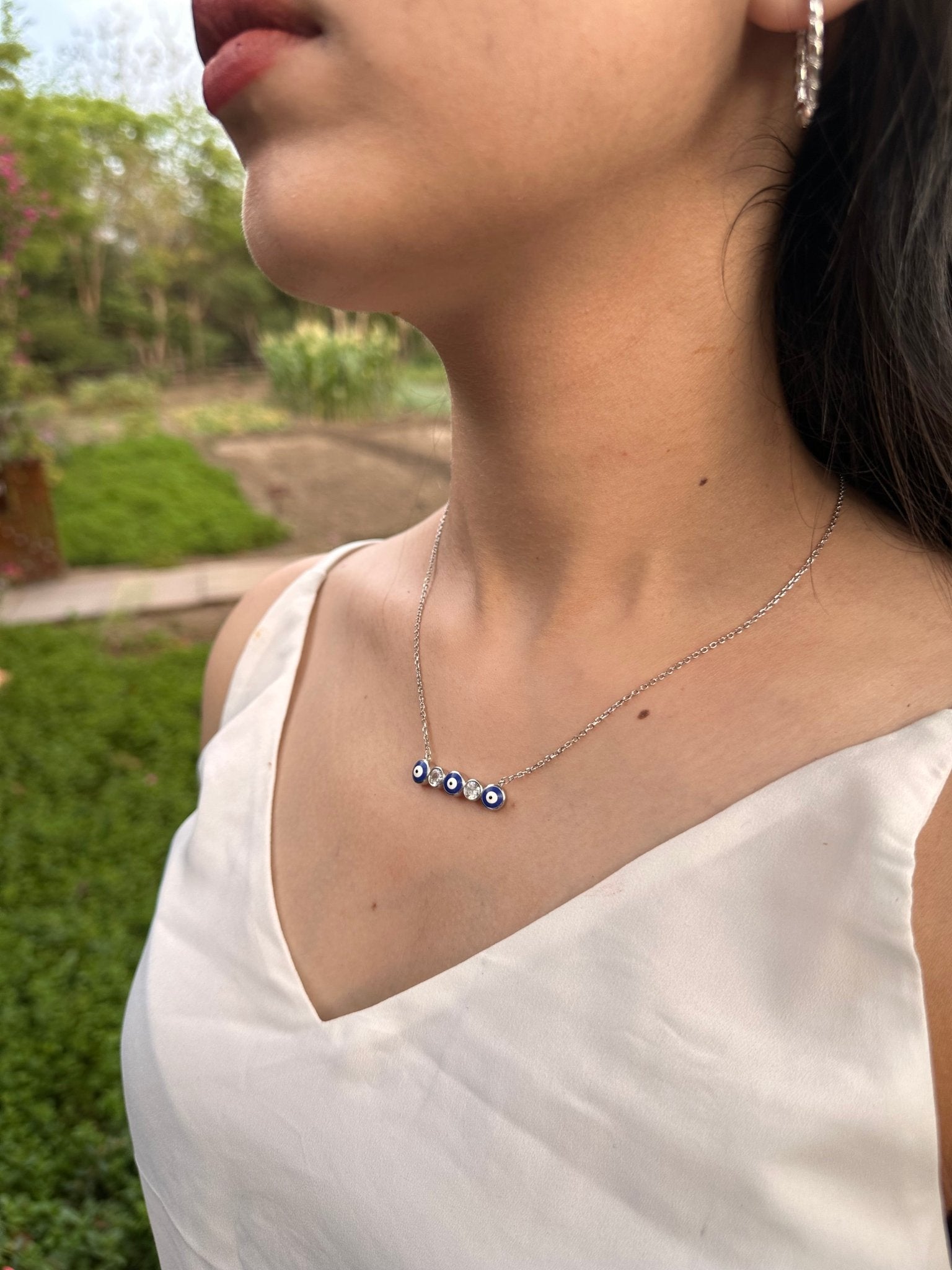 Evil Eye Bar Neck Chain - The Aarna Jewels