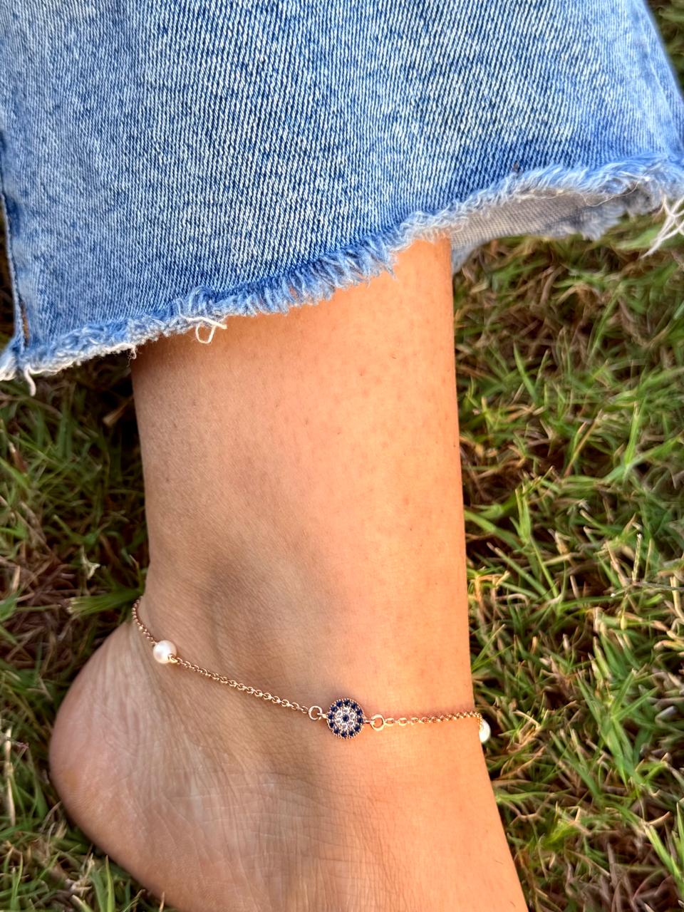 Evil Eye Pearl Anklet 🧿✨ - The Aarna Jewels