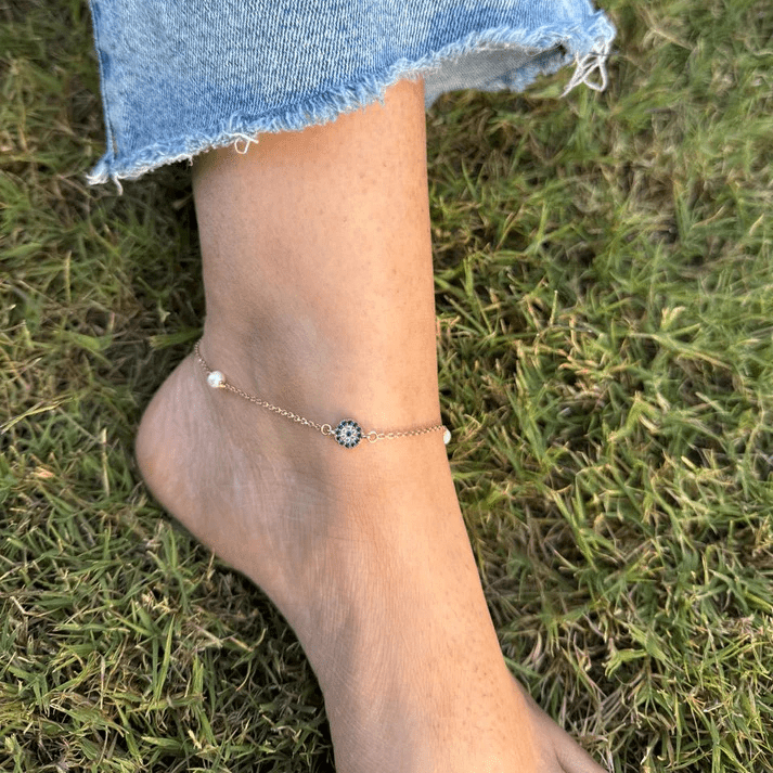 Evil Eye Pearl Anklet 🧿✨ - The Aarna Jewels