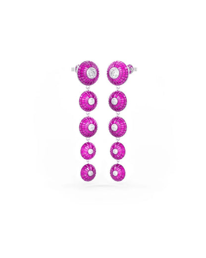 Fuchsia Pink Cascade Disc Dangler Earrings - The Aarna Jewels