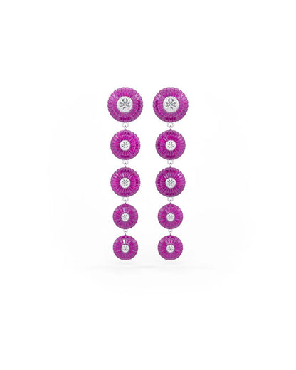 Fuchsia Pink Cascade Disc Dangler Earrings - The Aarna Jewels