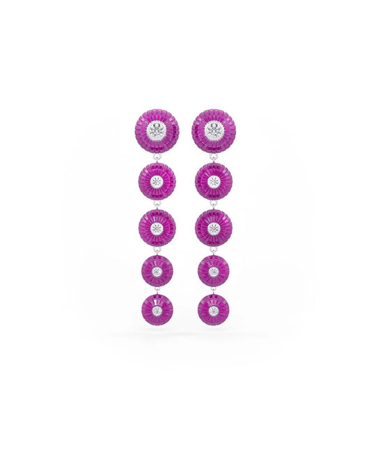 Fuchsia Pink Cascade Disc Dangler Earrings - The Aarna Jewels
