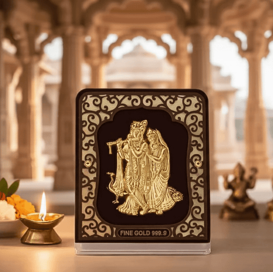 Gold Plated Radha Krishna Table Top Frame - The Aarna Jewels