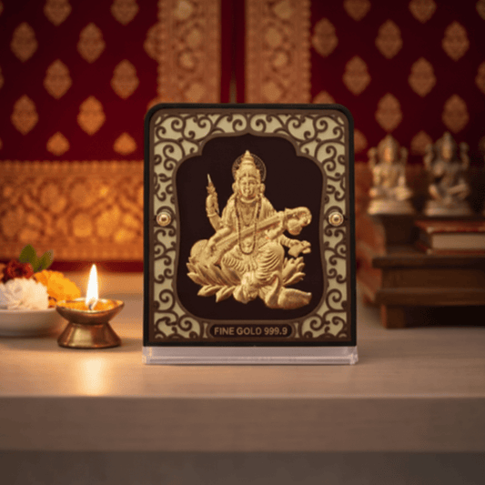 Gold Plated Saraswati Table Top Frame - The Aarna Jewels