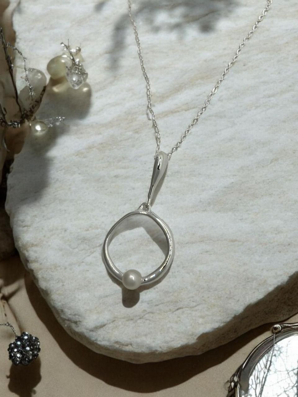 Luna Pearl Orbit Sterling Silver Pendant - The Aarna Jewels