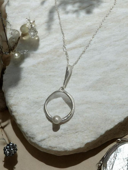 Luna Pearl Orbit Sterling Silver Pendant - The Aarna Jewels