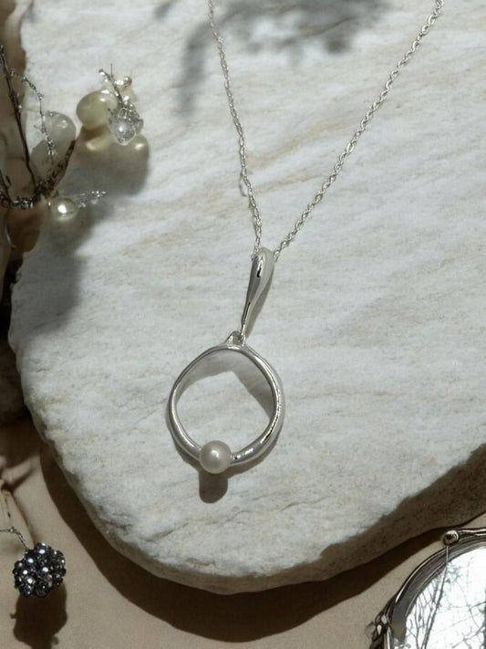 Luna Pearl Orbit Sterling Silver Pendant - The Aarna Jewels