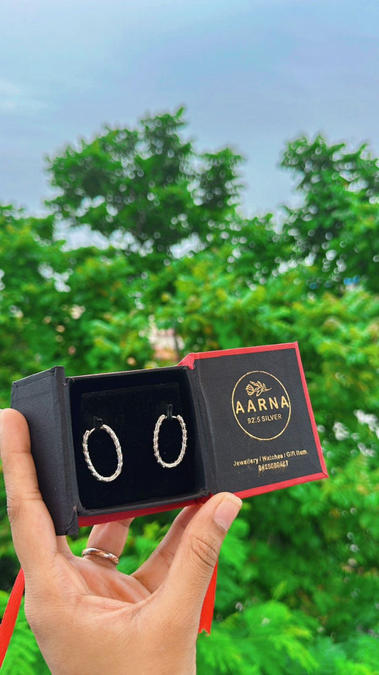 LunaText Oval Silver Hoop Earrings - The Aarna Jewels