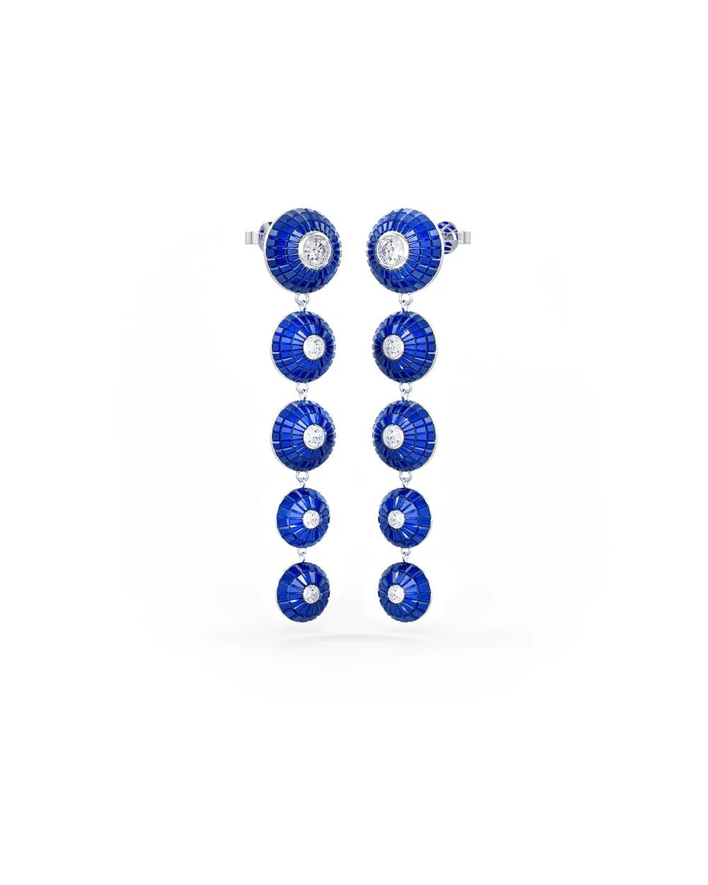 Midnight Blue Cascade Disc Dangler Earrings - The Aarna Jewels