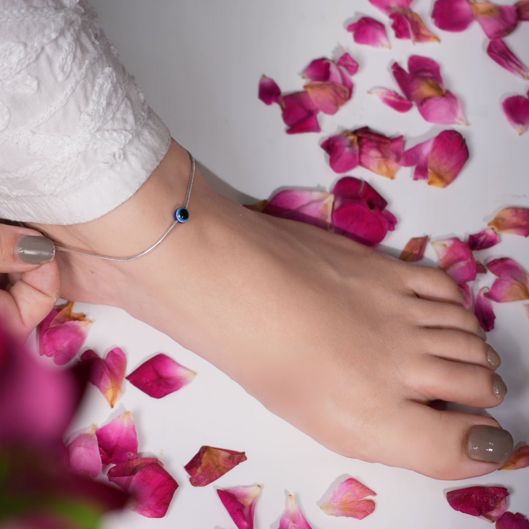 Nazar Charm – Evil Eye Silver Anklet - The Aarna Jewels