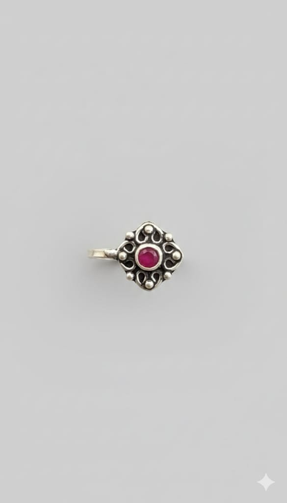 Oxidized Silver Floral Nose Pin - The Aarna Jewels