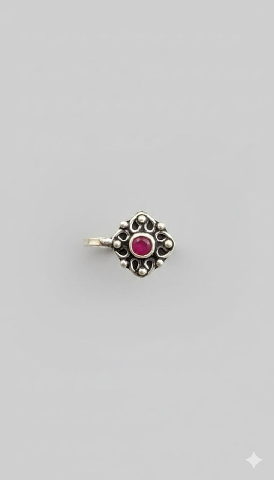 Oxidized Silver Floral Nose Pin - The Aarna Jewels