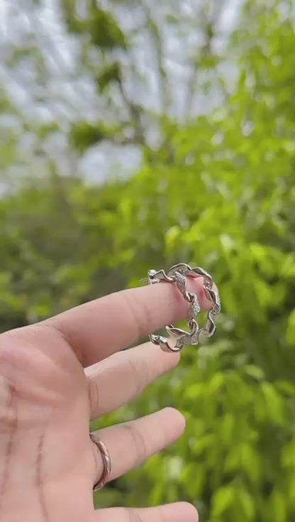 Silver Wavy Textured Hoop Earrings