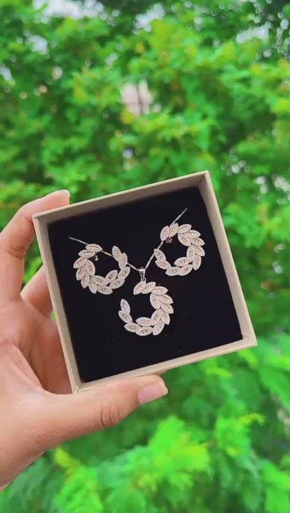 Celestia Leaf Silver Necklace & Earring Set