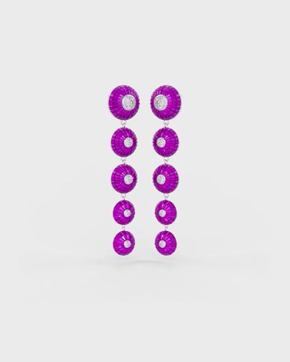 Fuchsia Pink Cascade Disc Dangler Earrings