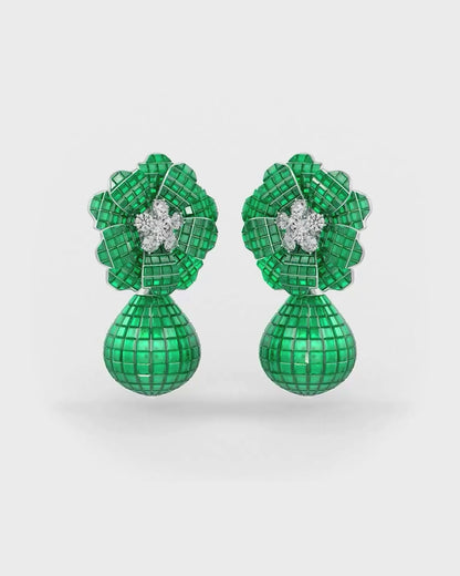 Emerald Green Mosaic Flower Drop Earrings