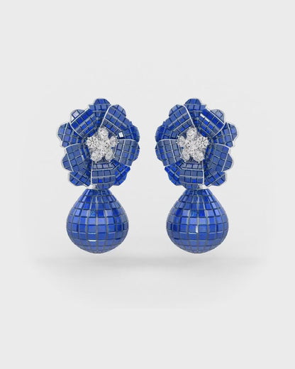 Royal Blue Mosaic Flower Drop Earrings