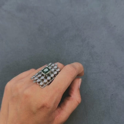 Regal Emerald Mesh Ring