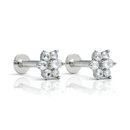 Pure Silver Floral Stud Tops (925 Sterling Silver) - The Aarna Jewels