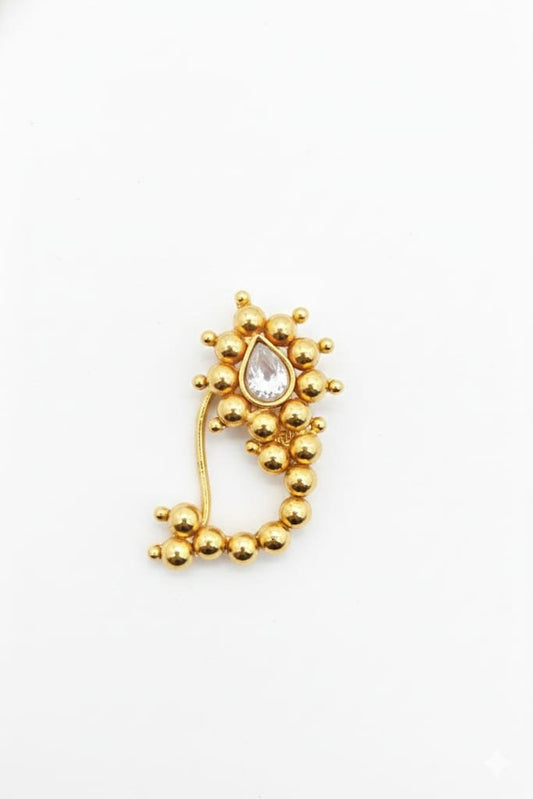 Pure Silver Gold - Finish Nath with Classic Drop Stone - The Aarna Jewels