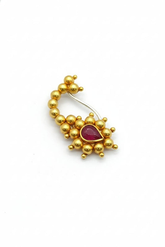 Pure Silver Gold - Finish Nath with Ruby Accent - The Aarna Jewels
