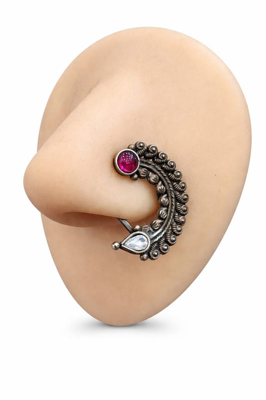 Pure Silver Nath with Ruby Accent - The Aarna Jewels